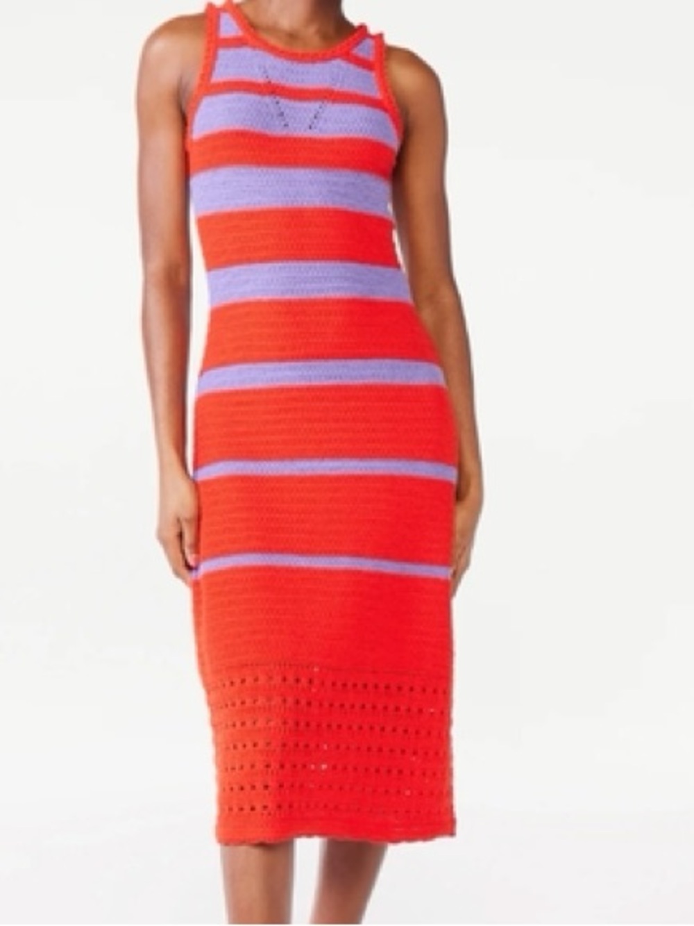Sleeveless Striped Knit Midi Dress in Red and Lavender